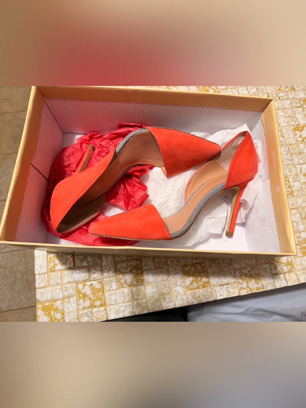 L.A.M.B. Vibrant Orange D'Orsay Pointed-Toe Heels